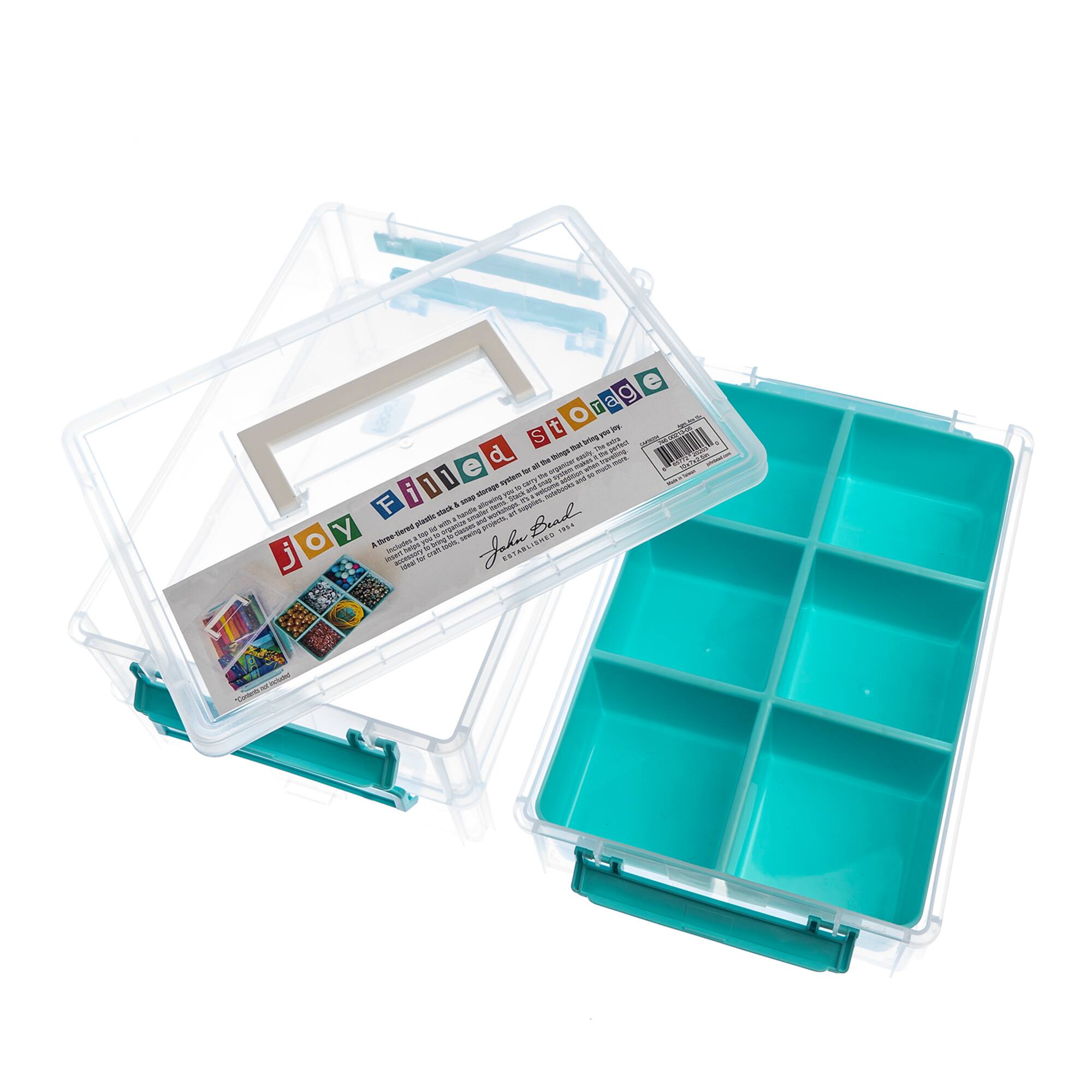 John Bead 10" Joy Filled Clear & Turquoise Stackable Storage With Handle
